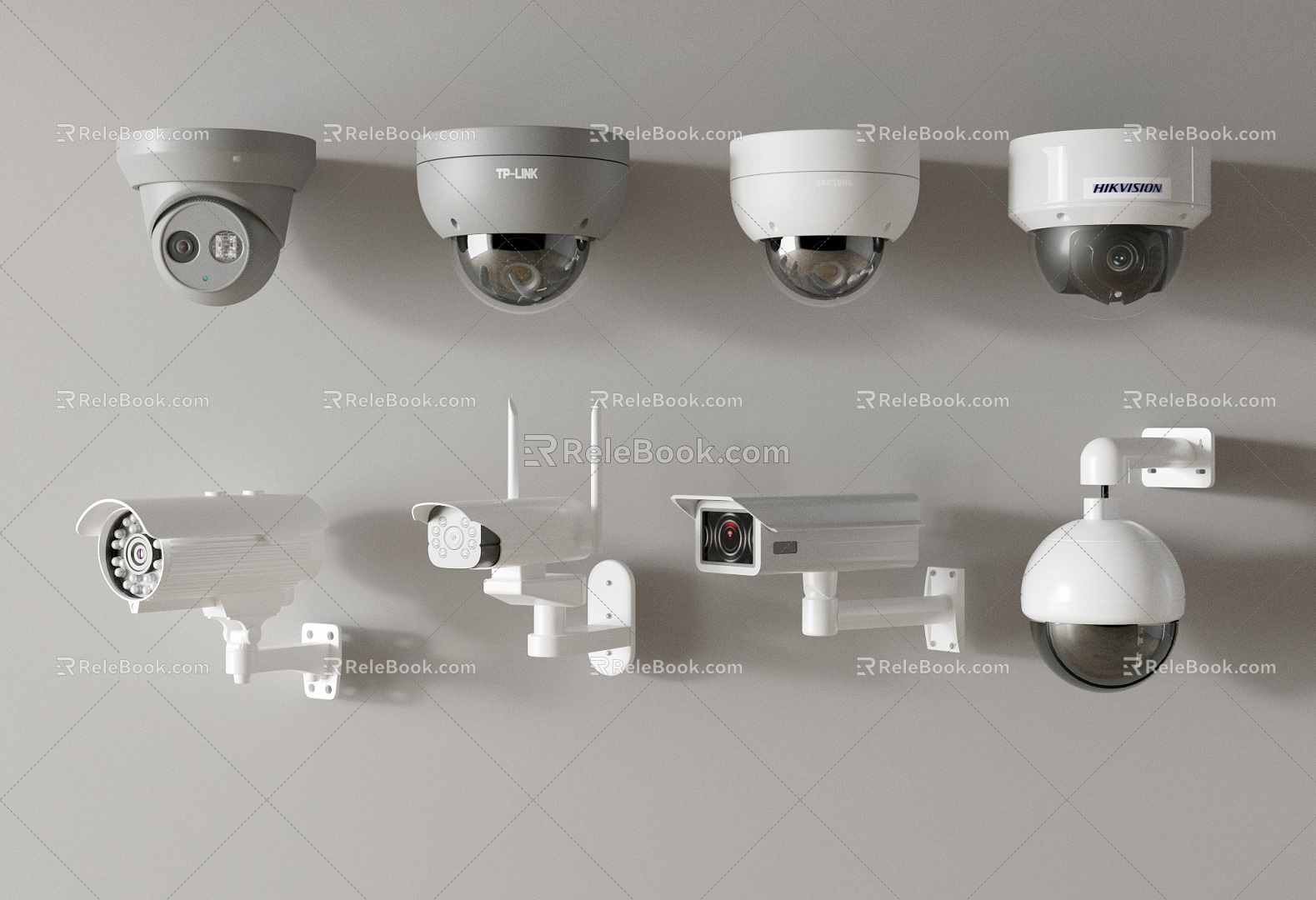 Modern surveillance camera monitor spherical camera infrared monitor probe monitoring combination 3d model