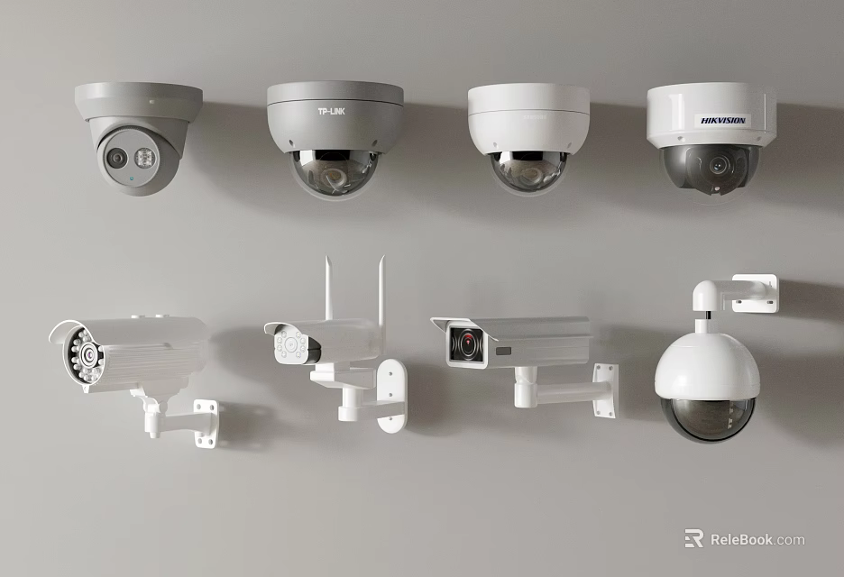 Various Types of Fire Equipment in Different Styles Installed on Wall Surface 3d model 