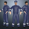 Men in Blue Uniforms With White Reflective Stripes Different Poses Arms Outstretched