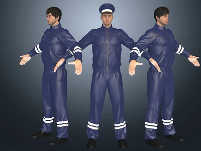 Men in Blue Uniforms With White Reflective Stripes Different Poses Arms Outstretched 3d model