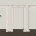 Elegant White Carved Door Arches Against Beige Walls With Wooden Flooring And Green Plants