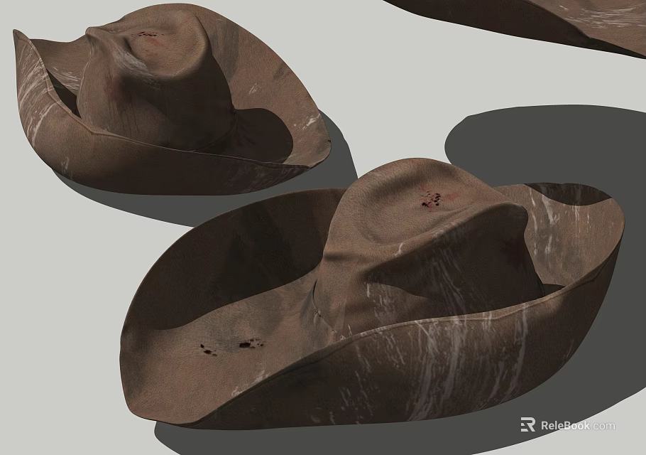 Worn Brown Cowboy Hat with Blood Stains Scratches and Vintage Look 3d model 