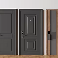 Three Modern Security Doors With Different Styles Wooden Panel And Dark Design 3d model