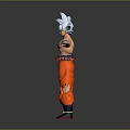 3D Anime Character Model With Silver Hair Muscular Body Torn Orange Pants And Outstretched Arms
