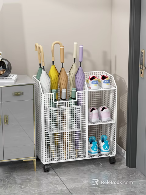 White Multi Layer Grid Storage Basket for Entryway Umbrellas and Shoes Organization 3d model 