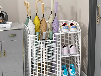 White Multi Layer Grid Storage Basket for Entryway Umbrellas and Shoes Organization 3d model