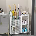 White Multi Layer Grid Storage Basket for Entryway Umbrellas and Shoes Organization