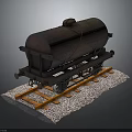 Rusty Tank Car Model on Orange Railway Tracks with Gravel Base