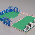 Construction Site Safety Facilities With Green Ground Blue Guardrails And Warning Tapes