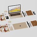 Modern Golden Laptop Setup With Headphones Smartphone Coffee Cup Notebook Pen And Watch