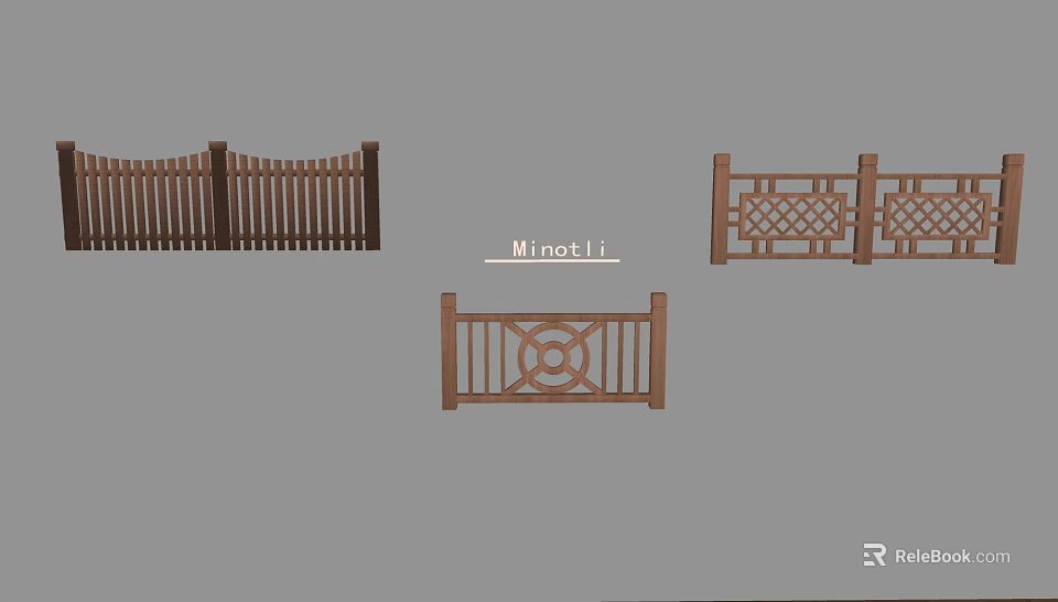 Minotti Wooden Railings With Various Stylish Designs And Decorative Patterns For Home 3d model 