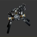 Giant Armored Mechanical Character With Weaponized Blades And Yellow Accent Details
