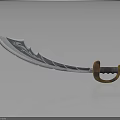 Ornate Traditional Scimitar With Curved Blade Decorative Patterns And Wooden Hilt