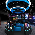 Modern High Tech Exhibition Booth With Blue Lighting And Large Screen 3d model