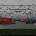 Supermarket Department Store Logistics Warehouse With Cargo Boxes Trucks And Forklifts