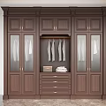 Dark Brown Wooden Wardrobe Interior With Glass Doors Clothing Rod And Drawers
