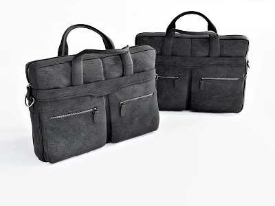 Two Black Leather Briefcases With Handle And Zipper Pockets Design 3d model