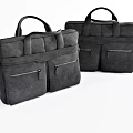 Two Black Leather Briefcases With Handle And Zipper Pockets Design