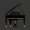 Black Grand Piano With Open Lid And Orange Interior Golden Legs