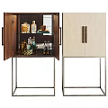 Elegant Modern Wine Cabinet With Open Glass Doors Wooden Frames Beige Panels And Wine Accessories