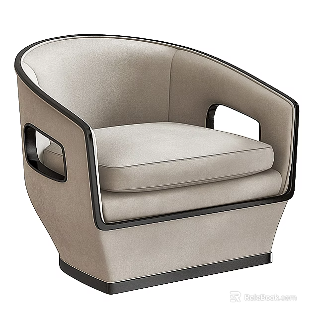 Modern Light Beige Fabric Armchair Featuring Curved Armrests Black Wooden Frame And Comfortable Cushion 3d model 