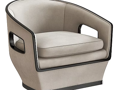 Modern Light Beige Fabric Armchair Featuring Curved Armrests Black Wooden Frame And Comfortable Cushion 3d model