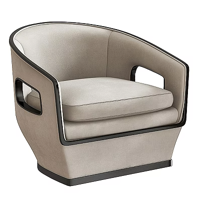 Modern Light Beige Fabric Armchair Featuring Curved Armrests Black Wooden Frame And Comfortable Cushion 3d model