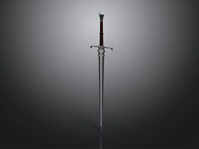 Medieval Metal Sword With Red Hilt And Long Sharp Blade Design 3d model