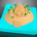 Tropical Island Scene With Pyramid Palm Trees Steps And Blue Water 3d model