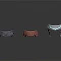 Futuristic Helmet Components With Metallic And Brown Designs On White Background
