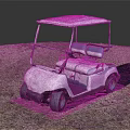 White Golf Cart with Canopy Top Two Seats Parked On Grassy Dirt Ground