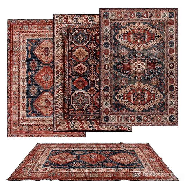 Square Carpets With Traditional Patterns Geometric Elements And Vintage Home Decor Styles 3d model