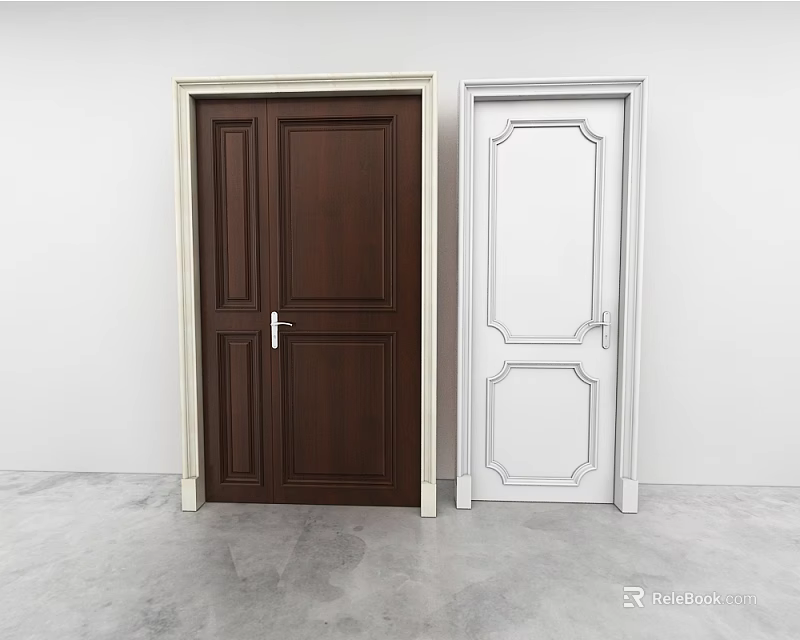 Brown And White Hinged Doors With Panel Design And Decorative Patterns For Modern Interior 3d model