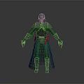 Armored Fantasy Warrior Character With Green Cloak Spiked Gauntlets And Leather Armor
