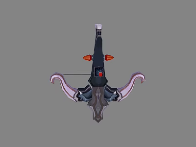 Detailed 3D Fantasy Weapon Featuring Curved Blades Black Purple Design And Orange Accents 3d model
