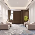 Modern Elegant Hotel Public Lounge Area Interior With Cozy Sofas And Patterned Carpet 3d model
