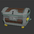 Wooden Treasure Chest With Metal Frame Keyhole Yellow Latch And Yellow Feet