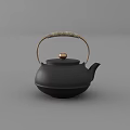 Modern Black Teapot with Wicker Handle and Copper Accents for Tea Ceremony