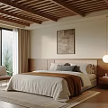 Cozy Bedroom With Wooden Sloped Ceiling Large Window Mountain View Neutral Bedding And Textured Rug