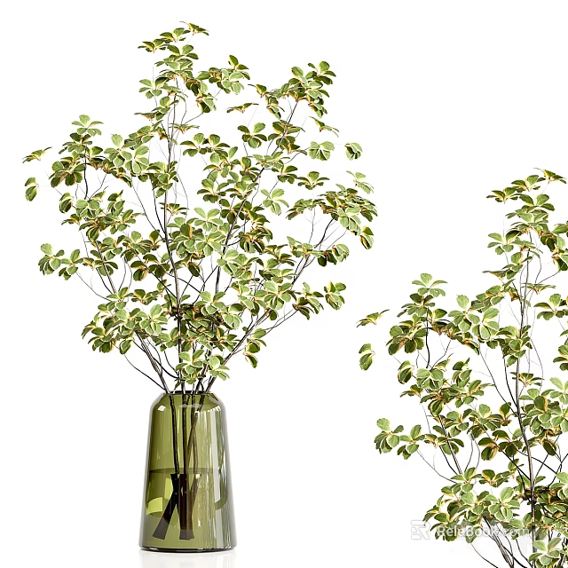 Fresh Green Foliage Decorative Arrangement in Glass Vase for Home Interior Decor 3d model 