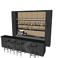 Modern Bar Counter With High Bar Stools Wine Rack And Glassware 3d model
