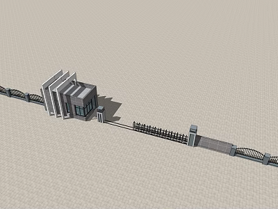 Modern Entrance Gate With Metal Fence Glass Panels And Pillar Design 3d model