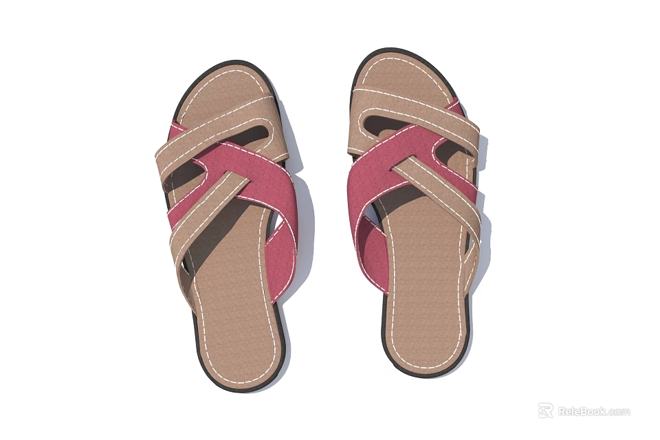 Stylish Cross Strap Sandals With Brown Soles And Red Straps For Comfortable Daily Wear 3d model 