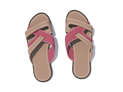 Stylish Cross Strap Sandals With Brown Soles And Red Straps For Comfortable Daily Wear 3d model