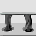 Modern Dining Table With Green Marble Tabletop And Curved Metal Legs Design
