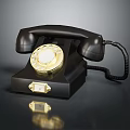 Vintage Telephone With Black Body Classic Design And Golden Dial On Reflective Surface
