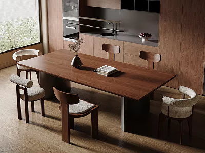 Modern Wooden Dining Table Set In Dining Room Interior With Four Chairs And Sleek Design 3d model