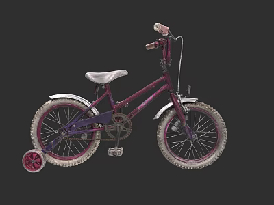 Purple And White Kids Bicycle With Training Wheels And White Seat 3d model