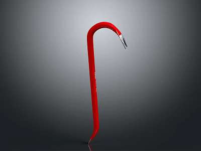 Red Curved Metal Hook Tool With Silver Tip For Industrial Applications 3d model