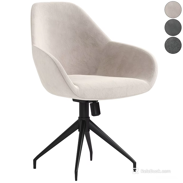 Beige Velvet Accent Chair With Armrest And Black Tripod Swivel Base 3d model 